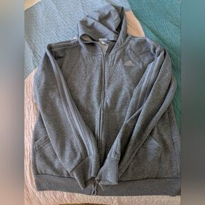 adidas Gray Zip-Up Hooded Jacket with Three-Stripes